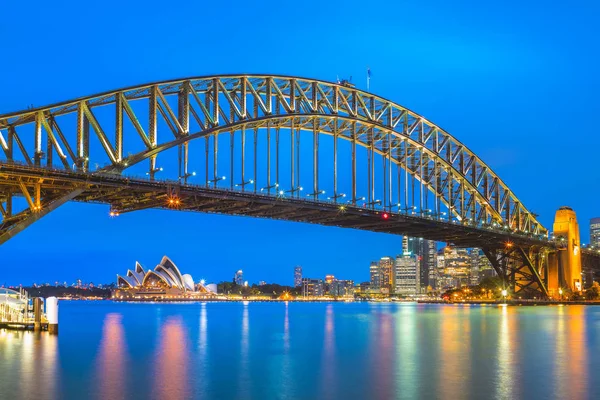 Vista Nocturna Sydney Con Puente Sydney Harbor — Foto de Stock