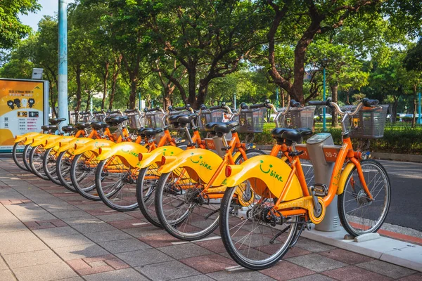 stock image Taipei, Taiwan - March 26, 2020: Taipei Bike Sharing System, YouBike, is a public bicycle sharing service offered by the Taipei City launched in 2009.