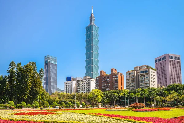 Skyline Της Πόλης Taipei 101 Πύργο Στο Taiwan — Φωτογραφία Αρχείου