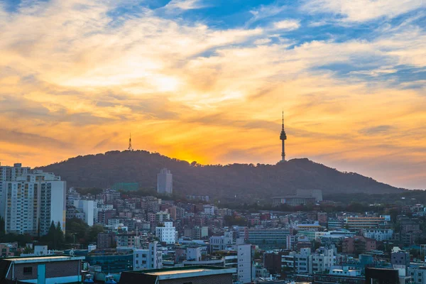 Nattutsikt Över Seoul Och Seoul Tower Sydkorea — Stockfoto