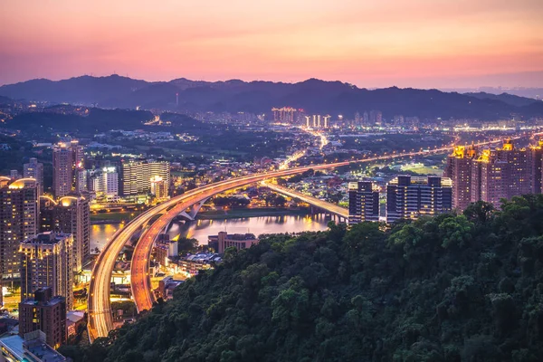 Nachtzicht Van Nieuwe Taipei Met Snelweg — Stockfoto