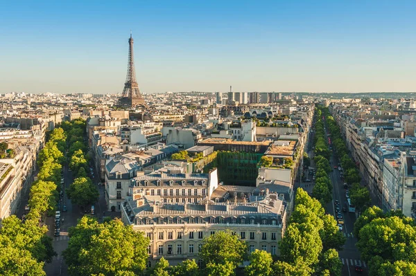 Skyline Paris Com Torre Eiffel Entardecer — Fotografia de Stock