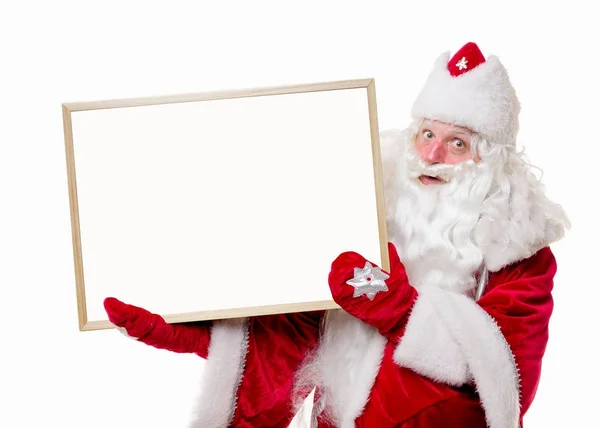 Papai Noel com grande placa branca — Fotografia de Stock