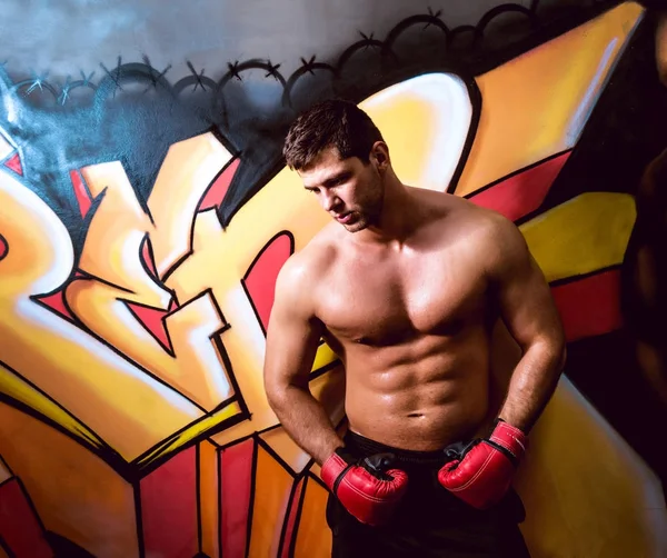 Fighter Red Boxing Gloves Graffiti Wall — Stock Photo, Image