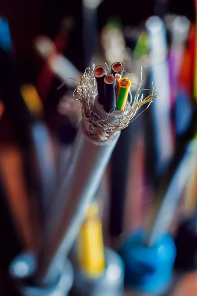 Elektrické Zařízení Zblízka Kabelu — Stock fotografie