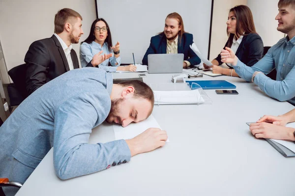 Team Meeting Discussion Business Strategy Tired Manager — Stock Photo, Image