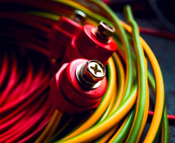 Gros Plan Sur Matériel Électrique Câbles Multicolores — Photo