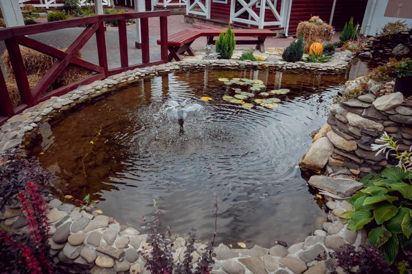 Mini Cascade Avec Une Fontaine Près Restaurant — Photo