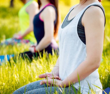 Genç kızlar pratik Yoga Park.