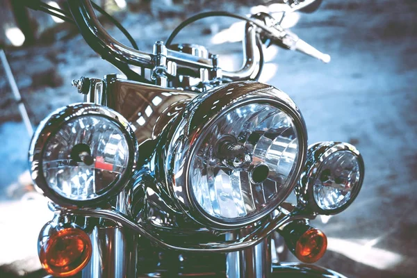 Nahaufnahme Von Motorradscheinwerfern Chromdetails — Stockfoto