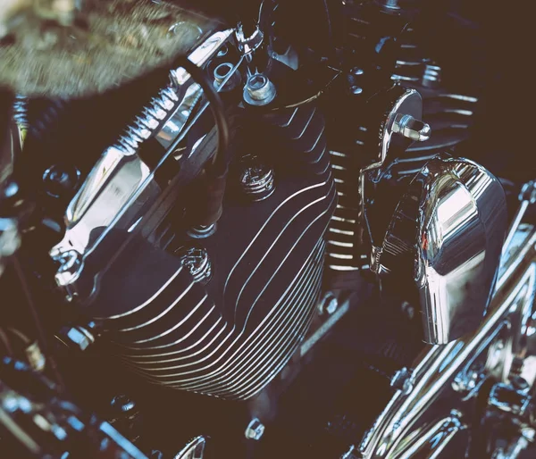 Fechar Motor Motocicleta Detalhes Cromados — Fotografia de Stock