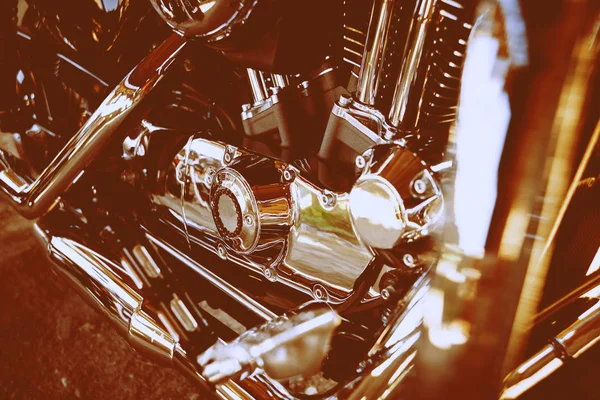 Close Motorcycle Engine Chrome Details — Stock Photo, Image