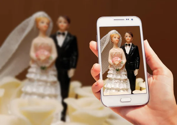 The bride and groom. Figurines. The photo is taken with telephone