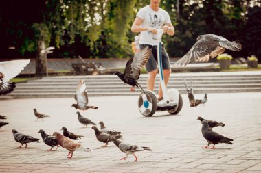 Beyaz delikanlı segway Şehir Parkı içinde sürme