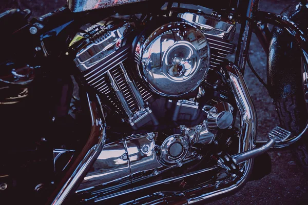 Nahaufnahme Des Motorradmotors Chromdetails — Stockfoto