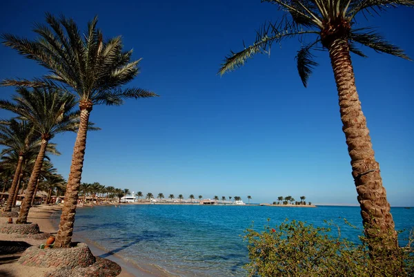 Vista Uma Longa Praia Hurgada Egipto — Fotografia de Stock