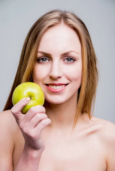 Beautiful Naked Woman Apple — Stock Photo, Image