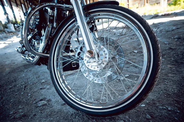 Close Motorcycle Wheel Chrome Details Stock Photo