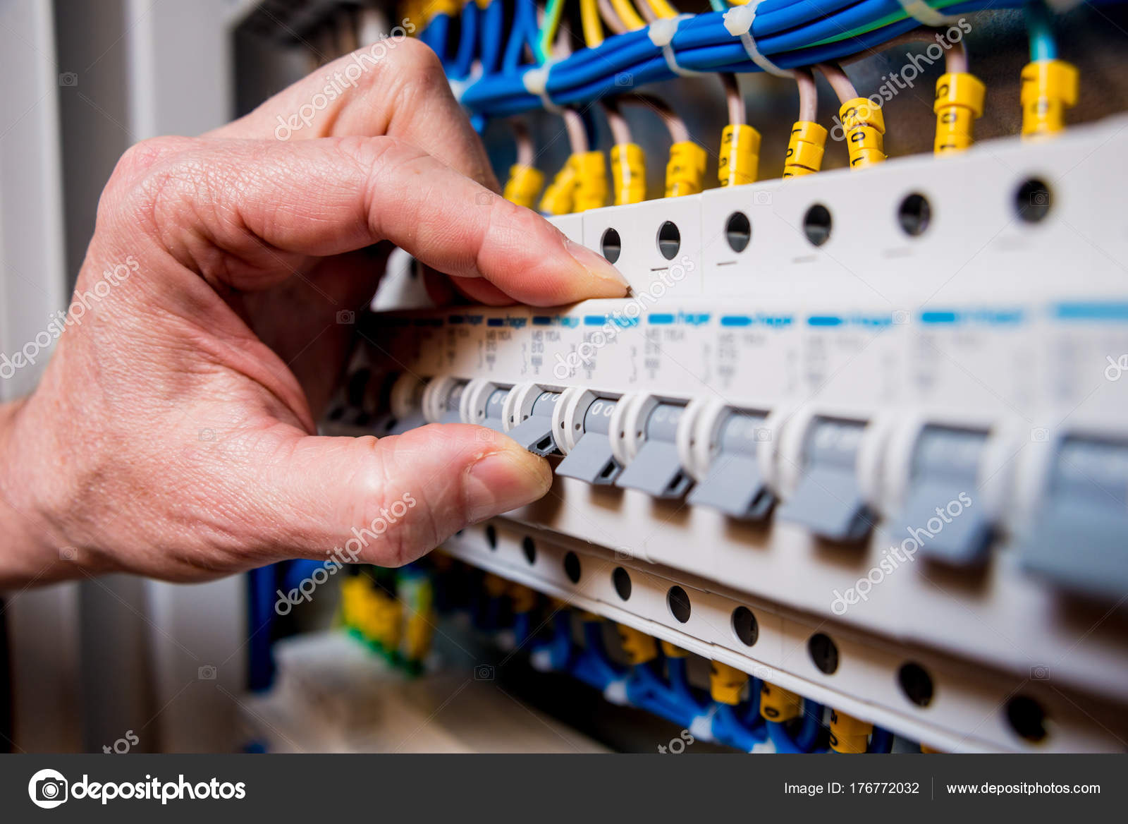 Repairing Switchboard Voltage Automatic Switches Stock Photo by