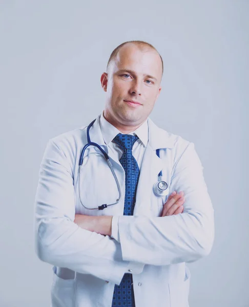 Médico Adulto Ojos Azules Caucásico Posando Con Diferentes Cosas Médicas —  Fotos de Stock