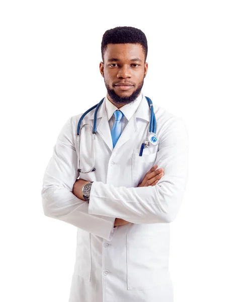 African American Doctor Isolated White Background — Stock Photo, Image