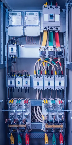 Fios Interruptores Caixa Elétrica Painel Elétrico Com Fusíveis Contatores — Fotografia de Stock