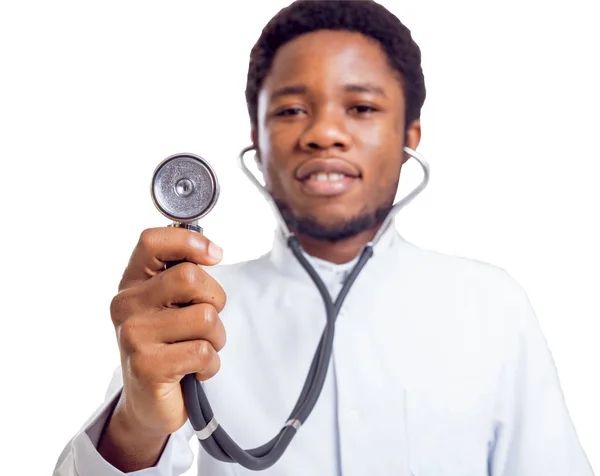 Africano Médico Americano Isolado Branco — Fotografia de Stock