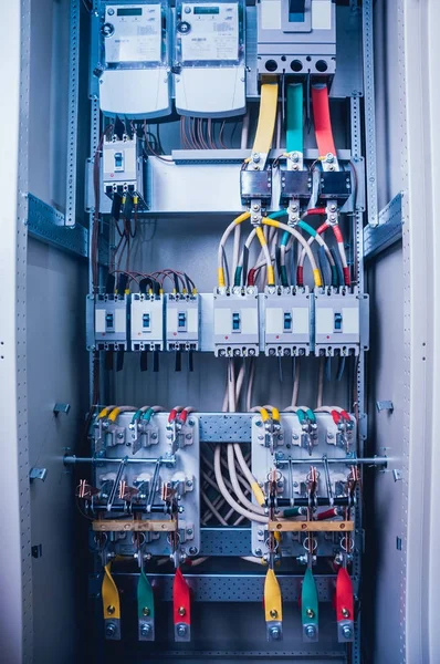 Wires Switches Electric Box Electrical Panel Fuses Contactors — Stock Photo, Image