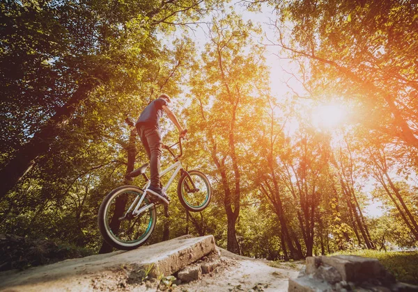 Bmx Гонщик Виконує Трюки Скейтпарку — стокове фото