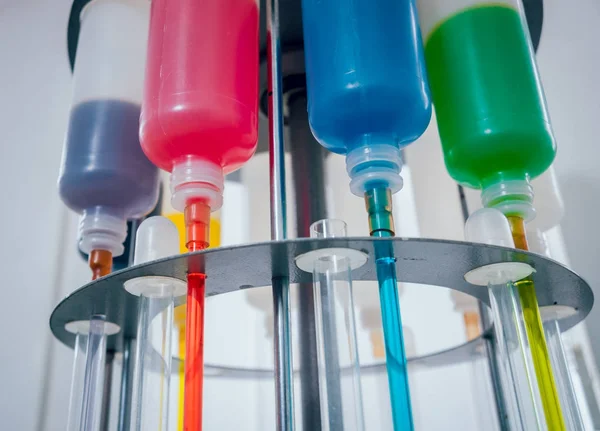 Laboratory Glassware Colored Liquid — Stock Photo, Image