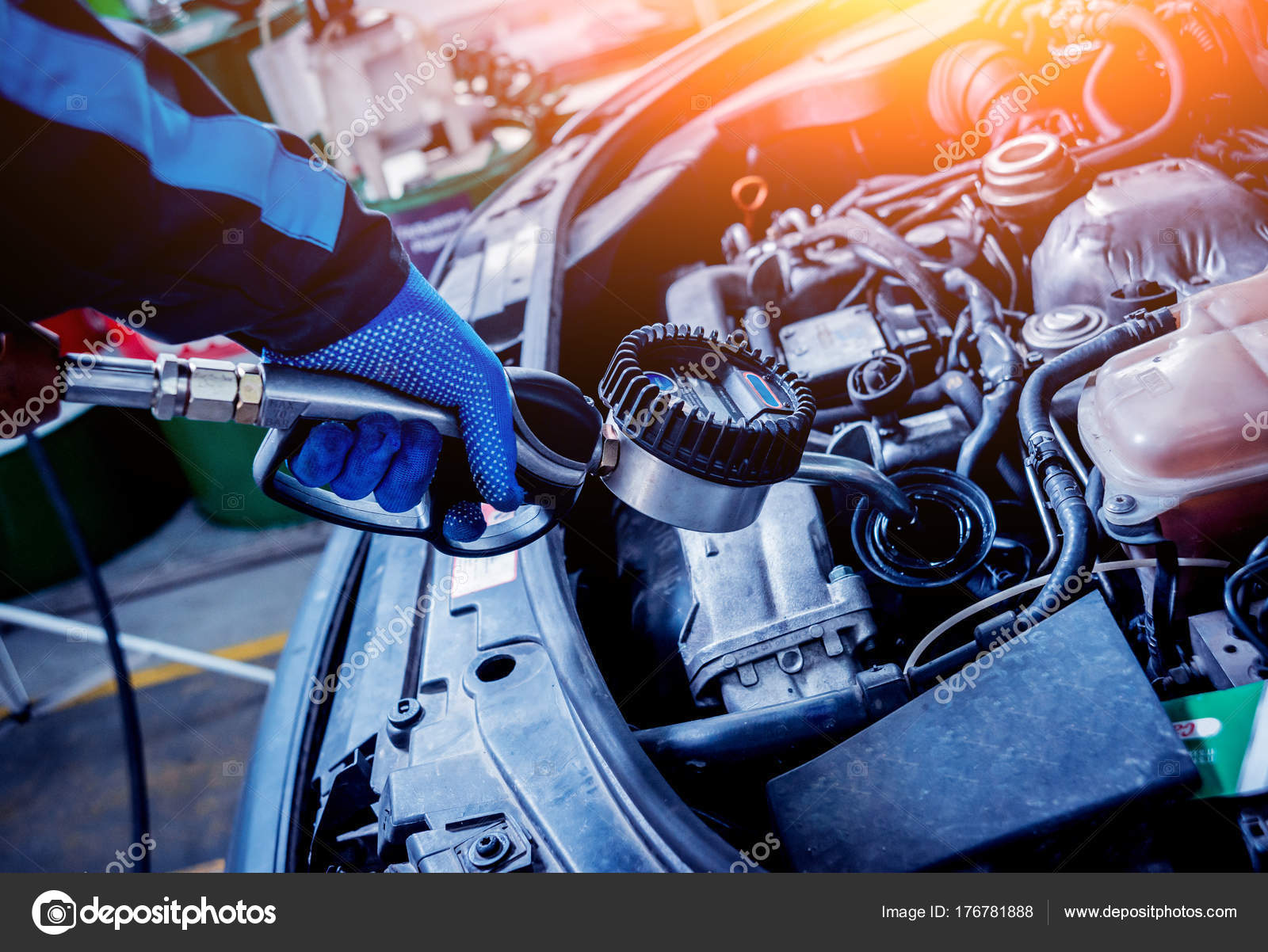 Engine Oil Change Car Repair Service Station Stock Photo by ©Romaset