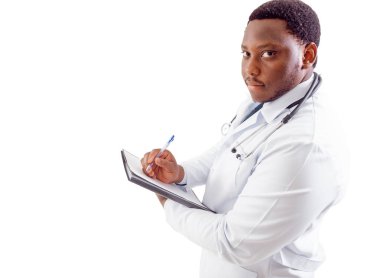 Afrika kökenli Amerikalı doktor beyaz izole