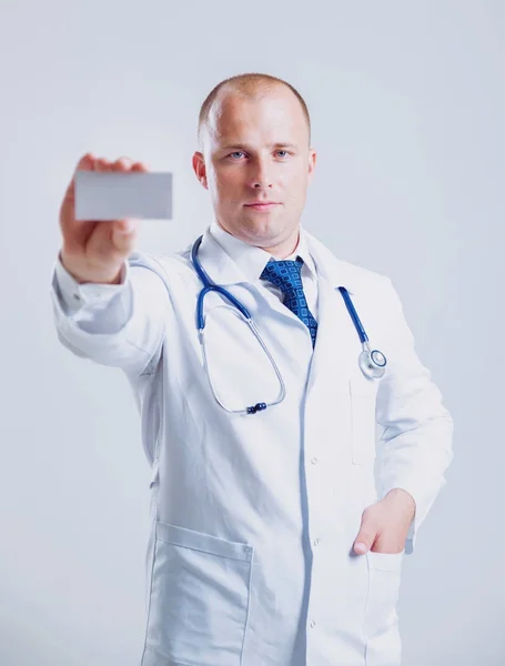 Médico Adulto Ojos Azules Caucásico Posando Con Diferentes Cosas Médicas —  Fotos de Stock