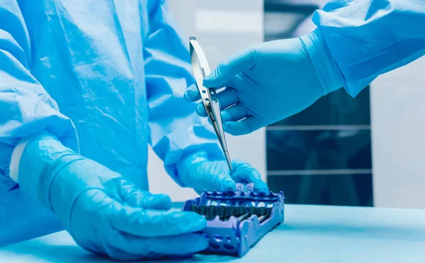 Partial View Hands Holding Dental Tool — Stock Photo, Image