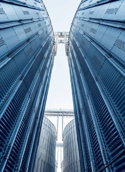 Silos Modernes Pour Stocker Récolte Des Grains Agriculture Angle Bas — Photo