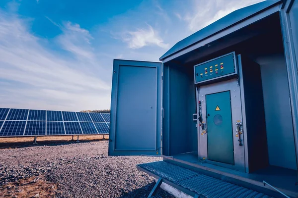 Inverter and store energy building. Solar cell park.