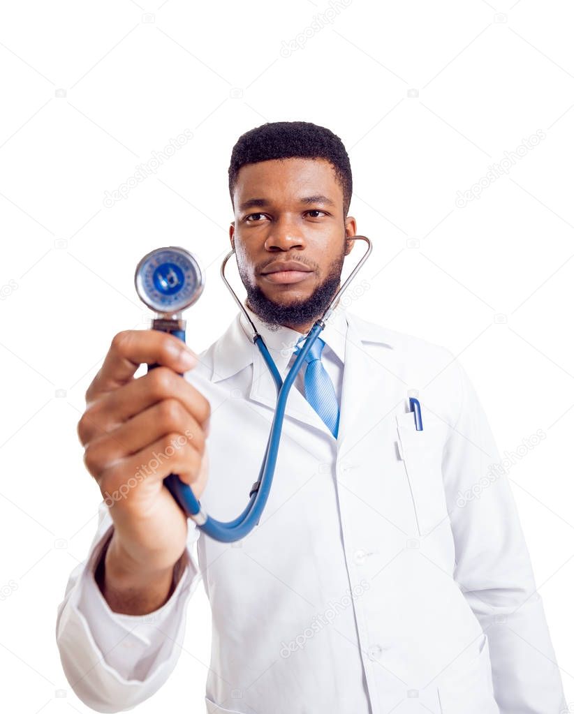 African american doctor, isolated on white background.
