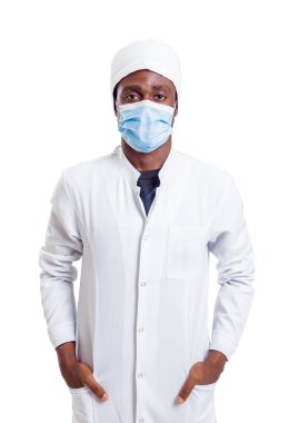 Afrika kökenli Amerikalı Doktor, beyaz arka plan üzerinde izole.