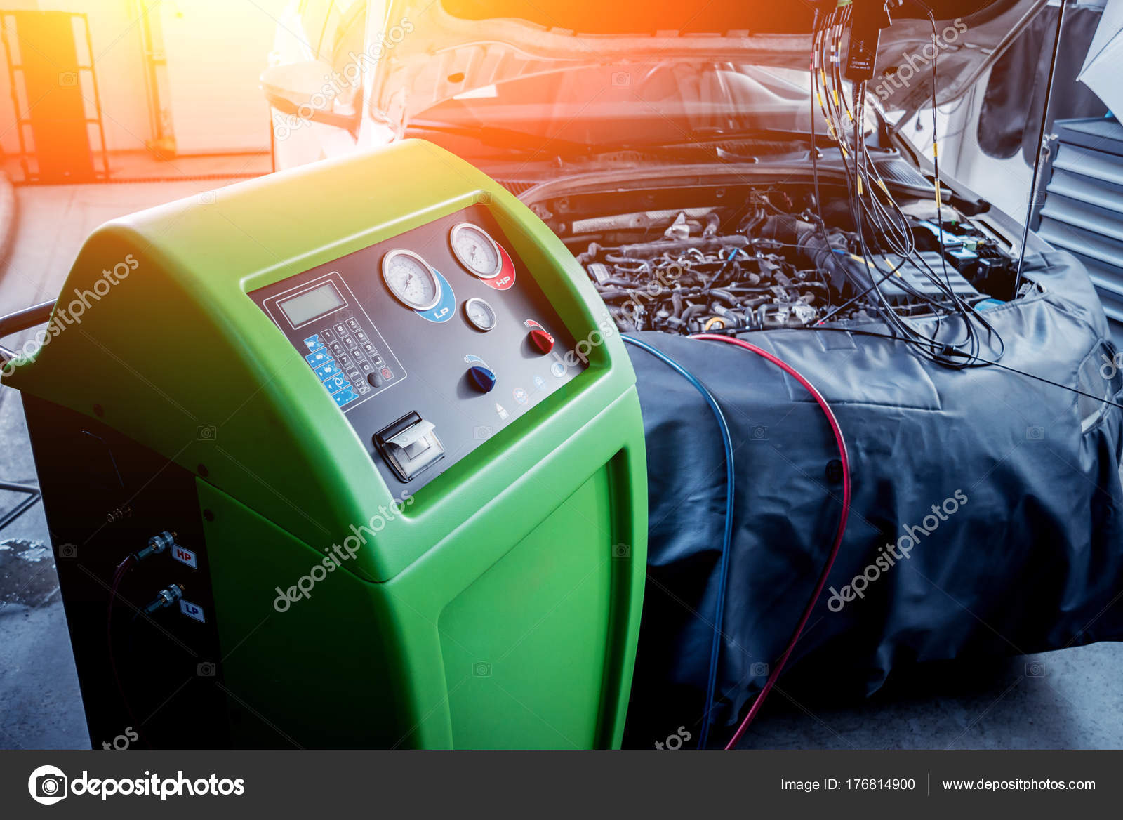 Servicing Car Air Conditioner Service Station Car Repair Stock Photo by