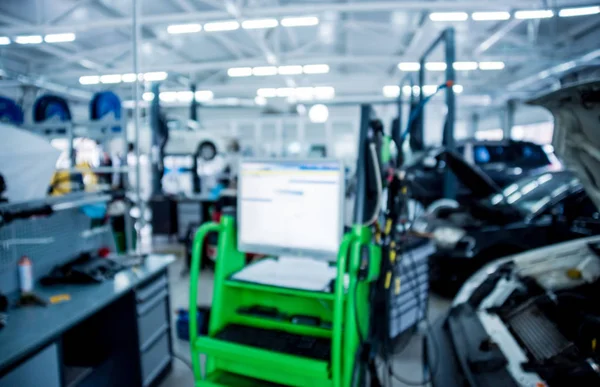 Diagnostiek Van Computer Het Tankstation Wazig — Stockfoto