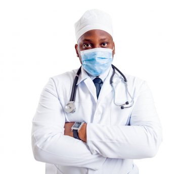 Afrika kökenli Amerikalı doktor beyaz izole