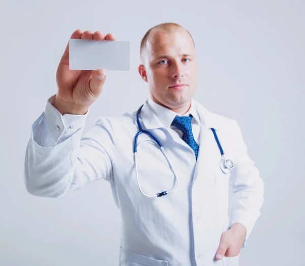 Médico Adulto Ojos Azules Caucásico Posando Con Diferentes Cosas Médicas —  Fotos de Stock