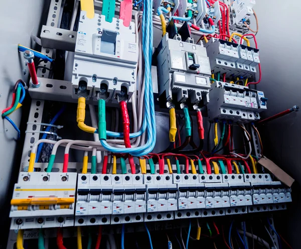Podrobnosti Elektrických Zařízení Kabely Ovládací Panely — Stock fotografie