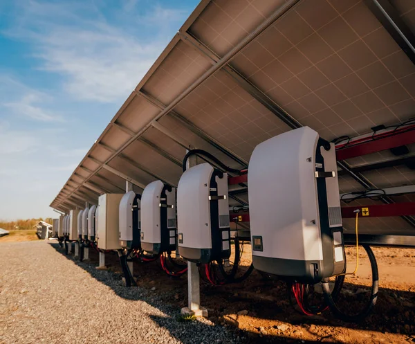 Back View Solar Panel Inverter Transform Direct Current Alternative Electricity — Stock Photo, Image