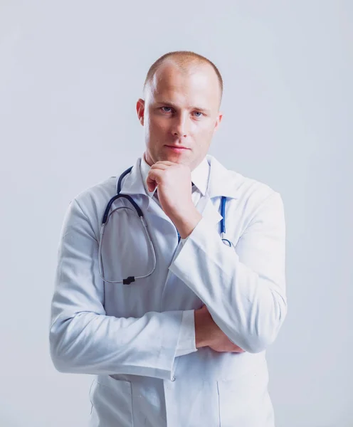 Erwachsene Kaukasische Blauäugige Arzt Posiert Mit Verschiedenen Medizinischen Dingen Vor — Stockfoto