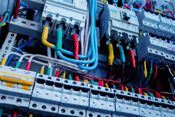Podrobnosti Elektrických Zařízení Kabely Ovládací Panely — Stock fotografie