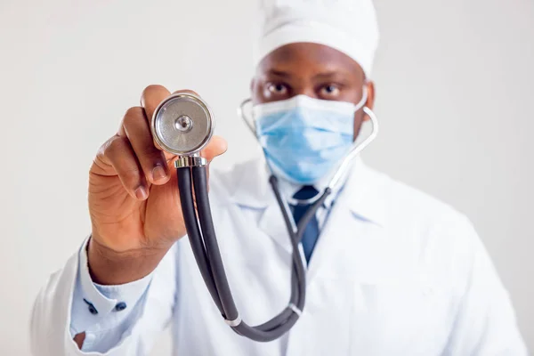 African American Doctor Isolated White — Stock Photo, Image