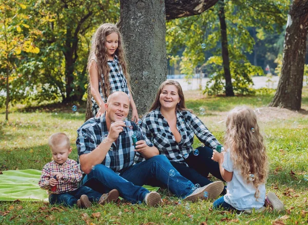 Grande Famille Jeune Avoir Bon Temps Dans Parc — Photo