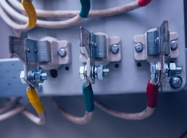Ledninger Brytere Elboksen Elektrisk Panel Med Sikringer Kontaktorer – stockfoto