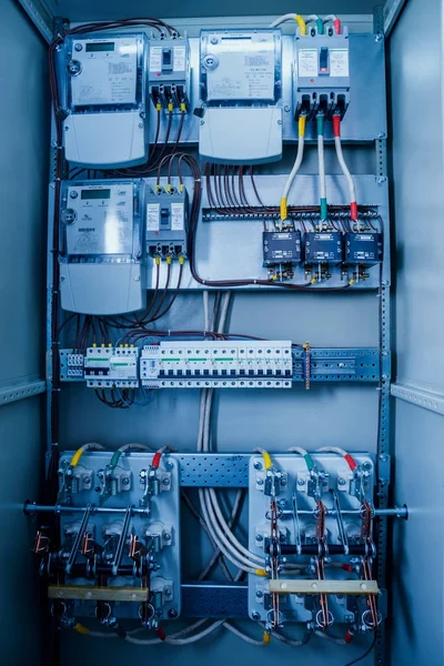 Провода Выключатели Электрической Коробке Электрическая Панель Предохранителями Контакторами — стоковое фото